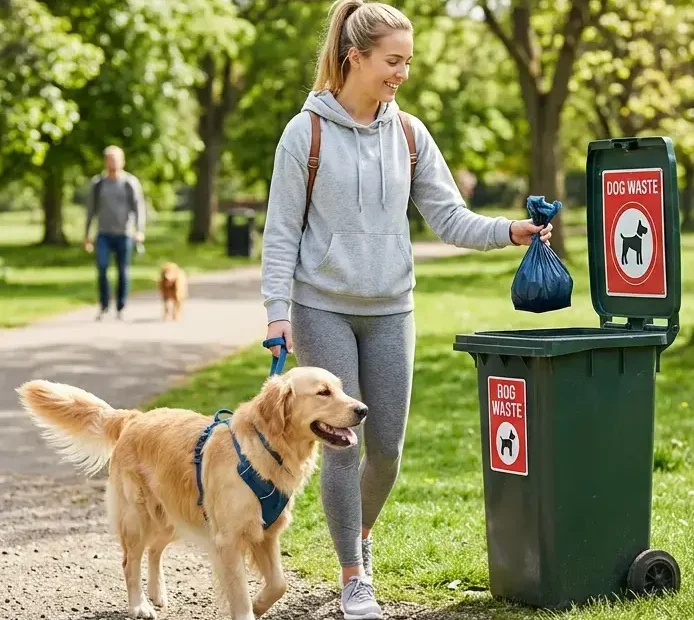 throwing away dog poop