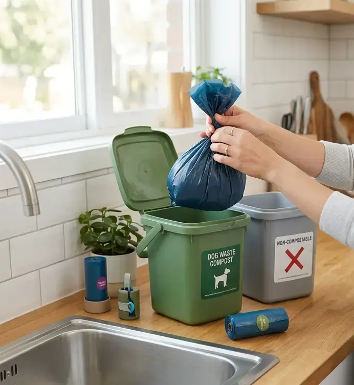 throwing away dog poop